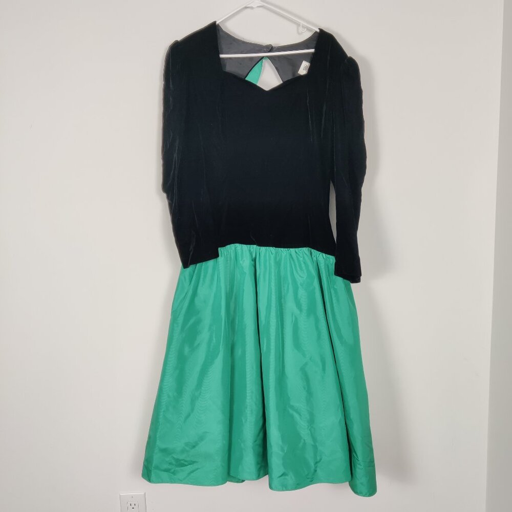 Orite Women's Vintage Dress Size 15/16 Black Turquoise Lined 80s 90s Party Style